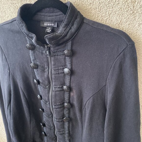 TORRID Womens Black Military Jacket Black Embellished Zip Front Size 0 - Picture 6 of 12